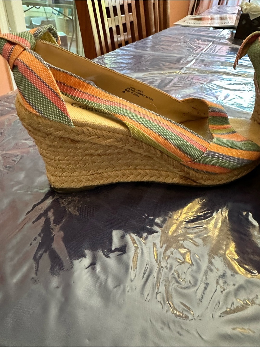 Coldwater Creek Multicolor Striped Espadrille Wedge Sandals